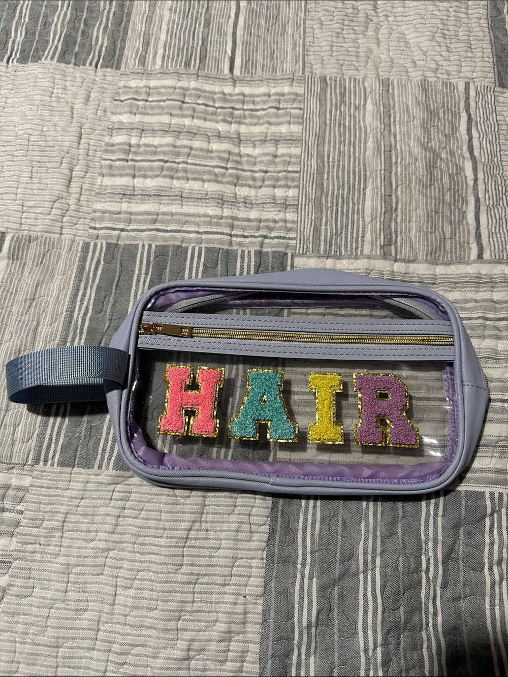 Source Unknown Lavender Clear Cosmetic Bag with Colorful 'HAIR' Letters